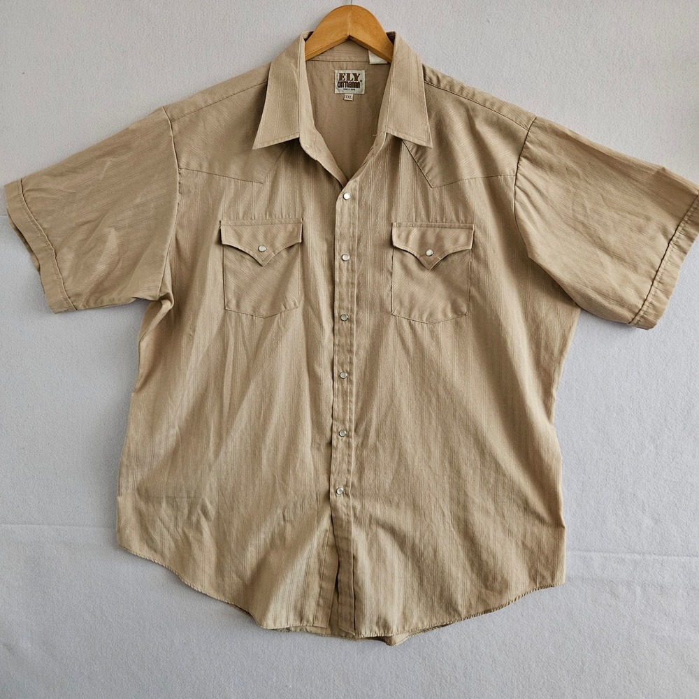 Ely Cattleman Mens XXL Tan Western Pearl Snap Short Sleeve Shirt Diamond Pattern